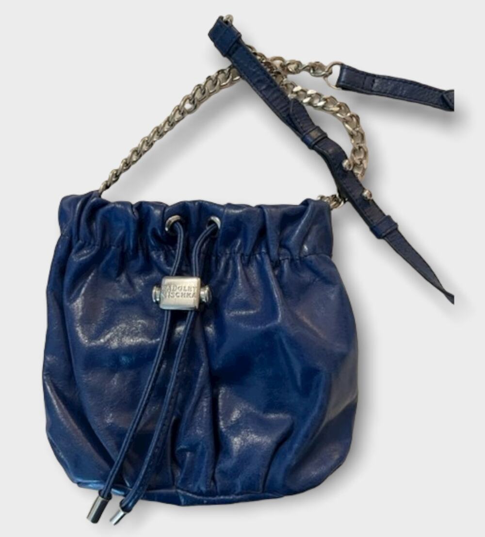 Badgley Mischka Small Leather Blue Purse with metal accents EUC
